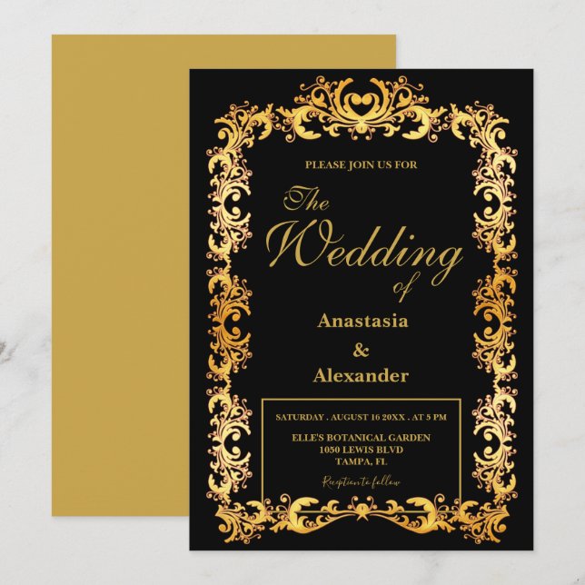 Convites Belo Casamento Dourado Personalizado (Frente/Verso)