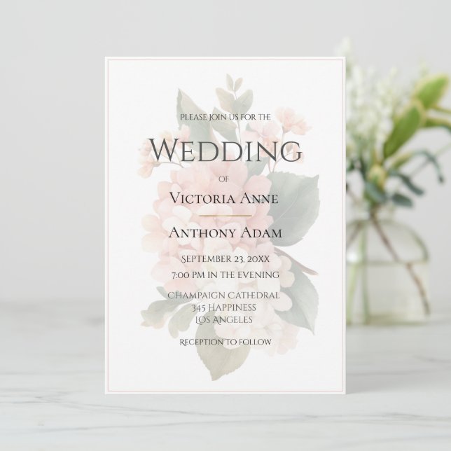 Convites Belo Casamento Elegante De Peônias Florais (Em pé/Frente)