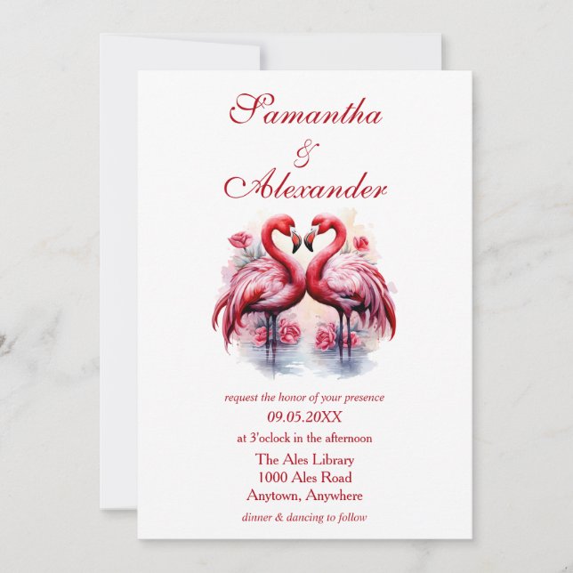 Convites Belo Casamento Flamingos (Frente)