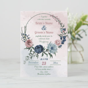 Convites belo casamento floral azul-rosa verde floral verde