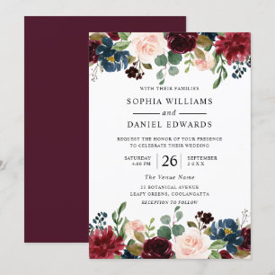 Convites Belo Casamento Floral Burgundy Blush