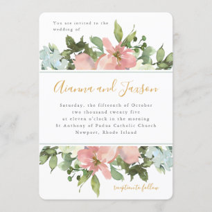 Convites Belo Casamento Floral de Cor de Água Escamosa