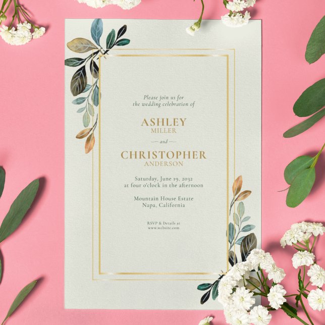 Convites Belo Casamento Floral de Sage com Aquarela (Criador carregado)