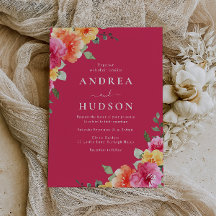 Belo Casamento Floral em Aquarela Rosa Vibrante