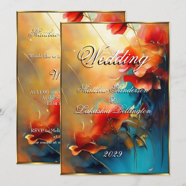 Convites Belo casamento floral moderno floral (Frente/Verso)