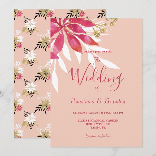 Convites Belo Casamento Floral Rosa e Branco (Frente/Verso)