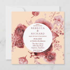 Convites Belo casamento floral Watercolor Burgundy