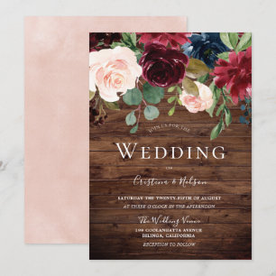 Convites Belo Casamento Russo Burgundy Blush