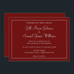 Convites Belo Casamento Vermelho e Cinza<br><div class="desc">Este lindo esquema de cores vermelho e cinza é excelente para o seu casamento. Com um fundo vermelho,  suas informações estão encapsuladas em um quadro de cinza. O texto também está escrito nesta cor complementar da cinza. Personalize esses convites de casamento hoje!</div>