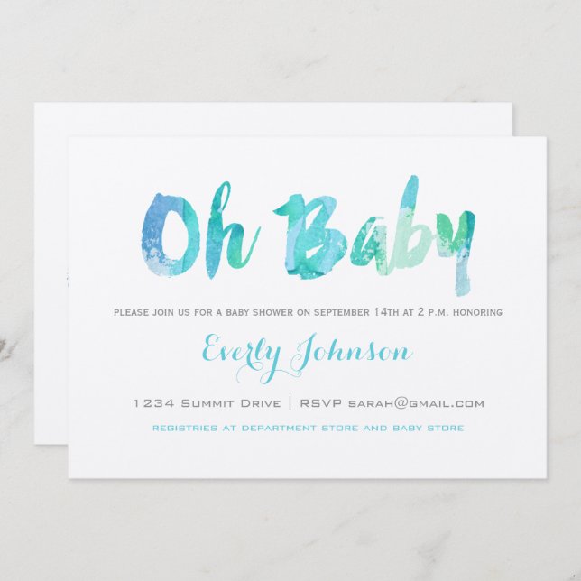 Convites Belo Chá de Bebê-Menino com Letra Mão (Frente/Verso)