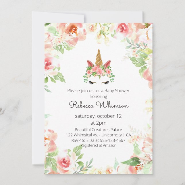 Convites Belo Chá de fraldas de Flores de Aquarela do Unicó (Frente)