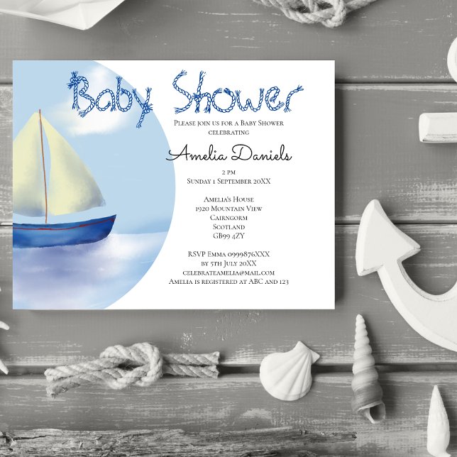 Convites Belo Chá de fraldas de veleiro azul por e-mail (Drop anchor for a super cute baby shower with a nautical theme.)