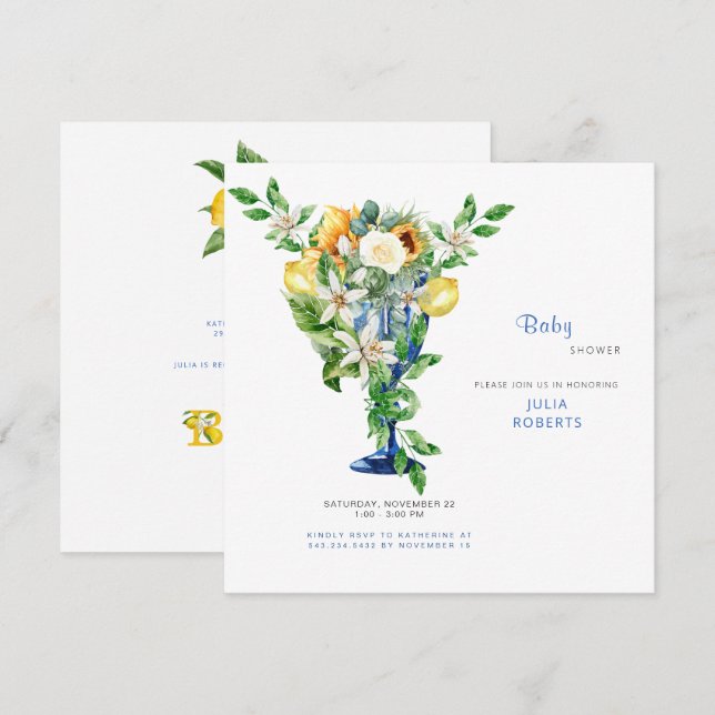 Convites Belo Chá de fraldas Floral Mediterrâneo Matte (Frente/Verso)