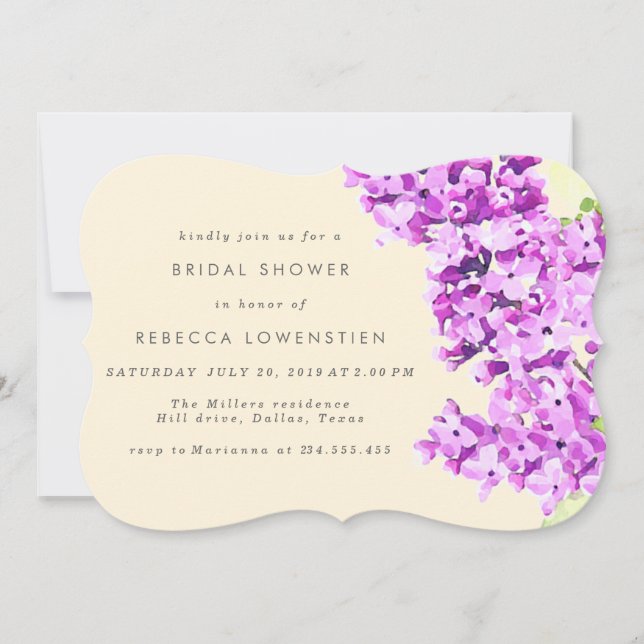 Convites Belo Chá de panela de Aquarela Floral Lilac (Frente)