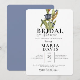 Convites Belo Chá de panela de Ilustração de Buquê Azul