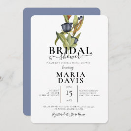 Convites Belo Chá de panela de Ilustração de Buquê Azul