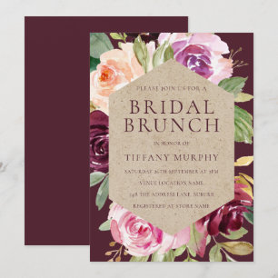 Convites Belo Chá de panela Floral Burgundy Brunch