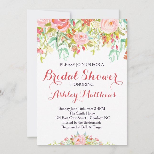 Convites Belo Chá de panela Floral, Querida (Frente)