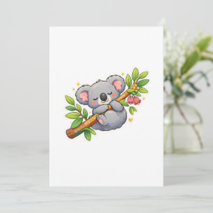 Convites Belo Coalha Dormente no Ramo de Eucalipto Kawaii 