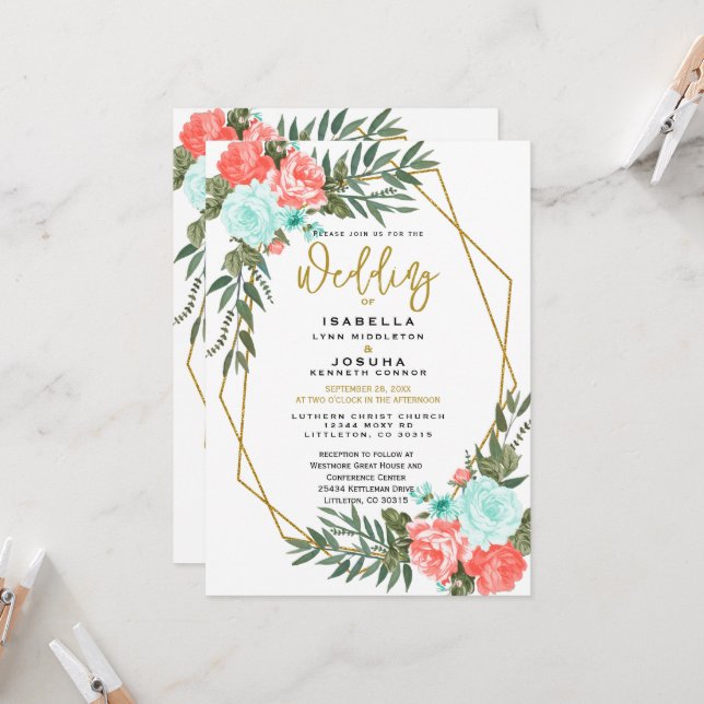 Convites Belo Coral e Floral Leve (Frente/Verso In Situ)