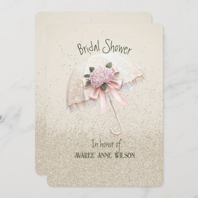 Convites Belo Creme e Chá de panela de Guarda-chuvas Rosa (Frente/Verso)