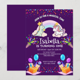 Convites Belo Dinossauro Unicórnio Arco-Íris Aniversário do