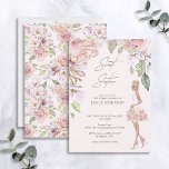Convites Belo Doce Dezesseis Rosa Rosa Rosa Rosa Rosa Flora<br><div class="desc">Um belo e elegante convite de 16 anos doce em tons cor-de-rosa e dourados. Este belo convite apresenta uma moça glamourosa e elegante num vestido floral cor-de-rosa, uma bolsa floral e joias brilhantes, com arcos nos seus estiletes. Há um quadro floral coordenado no topo, tudo sobre um fundo rosa esbranquiçado....</div>