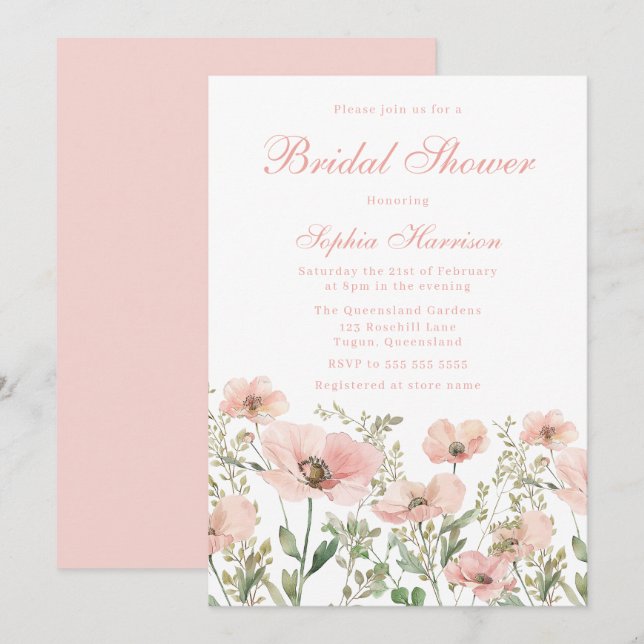 Convites Belo e elegante Chá de panela de flor selvagem (Frente/Verso)