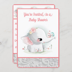 Convites Belo Elefante de Bebê Branca