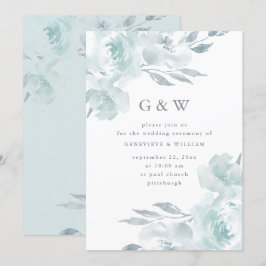 Convites Belo Floral Azul com Casamento de Monogramas
