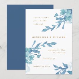 Convites Belo Floral Azul com Dourado Texto a Cor