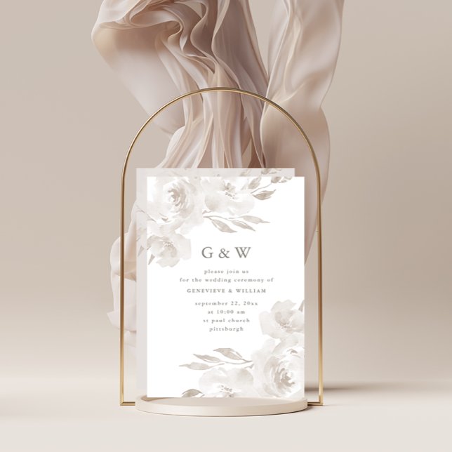 Convites Belo Floral Neutro com Casamento de Monogramas (Criador carregado)