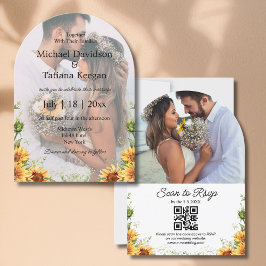 Convites belo girassol qr code 2 fotos casamento