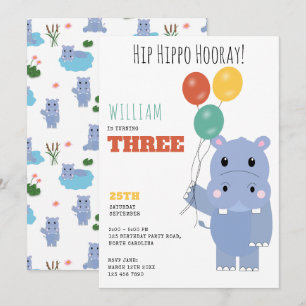 Convites Belo Hipopótamo Hip Hippo Hurra Aniversário de Cri