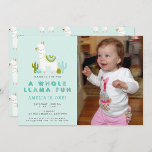 Convites Belo Llama Diversão Aqua Primeira Foto de Aniversá
