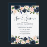 Convites Belo Marinho e Blush Floral Sweet 16 Party<br><div class="desc">Belo Marinho e Convite de festas Floral Sweet 16 Ver coleção correspondente em Niche e Nest Store</div>