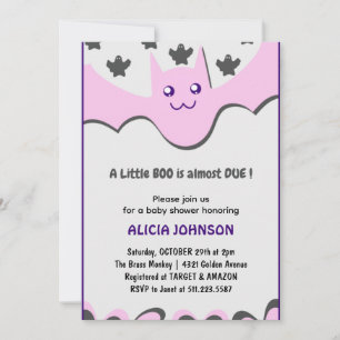 Convites Belo morcego Roxo Pequeno boo Festa de bebê Hallow