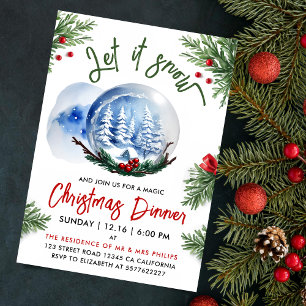 Convites Belo Natal Azul Inverno Neve Globe Aquarela