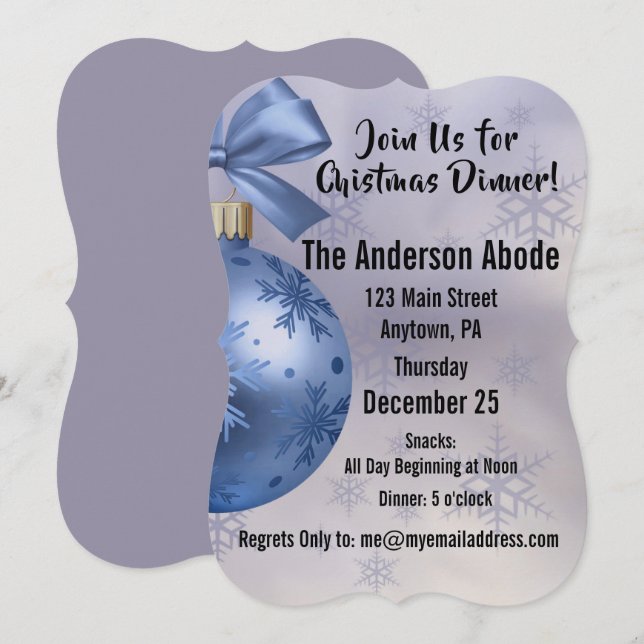 Convites Belo ornamento Azul em Fita da Seda (Frente/Verso)