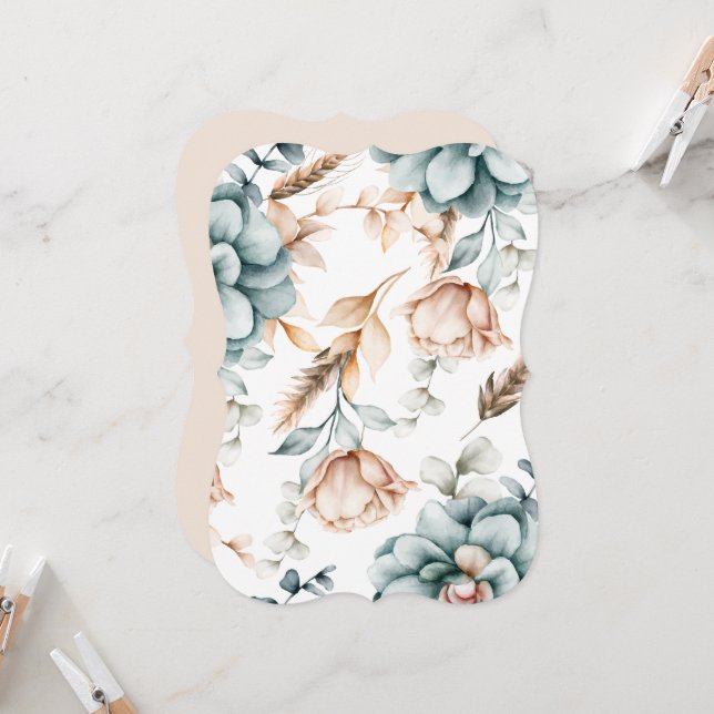 Convites Belo padrão floral contínuo com  (Frente/Verso In Situ)