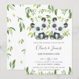 Convites Belo Pandas Bamboo Greenery Twin Boys Aniversário