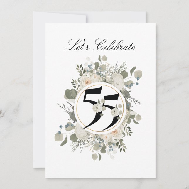 Convites Belo Pastel Floral 55. º ANIVERSÁRIO (Frente)