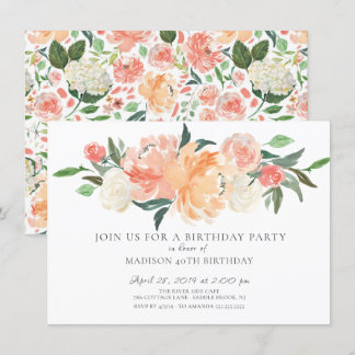Convites Belo Peach Watercolor Festa de aniversário Floral