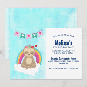 Convites Belo Preguiça Meditando com Aniversário Arco-íris