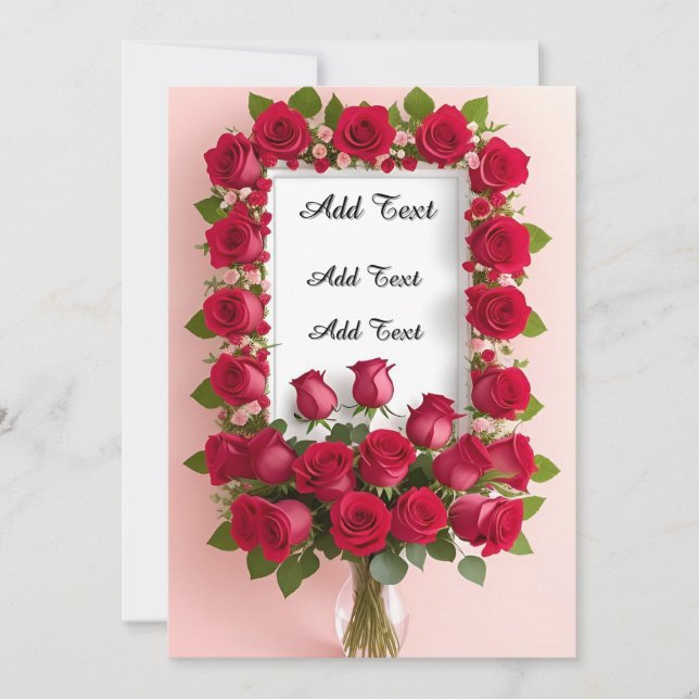 Convites Belo Quadro Floral com Rosas Vermelhas (Frente)