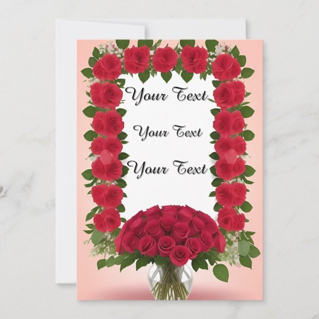 Convites Belo Quadro Floral com Rosas Vermelhas (Frente)