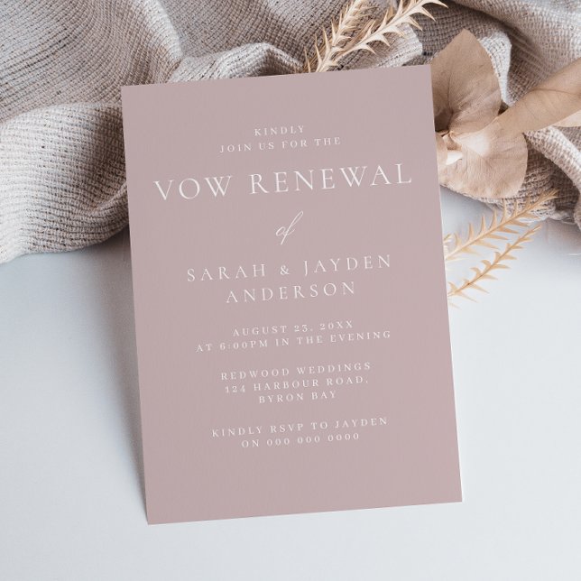 Convites Belo Renovo de Votos Moderno Rosa Po dusty Suave (Criador carregado)