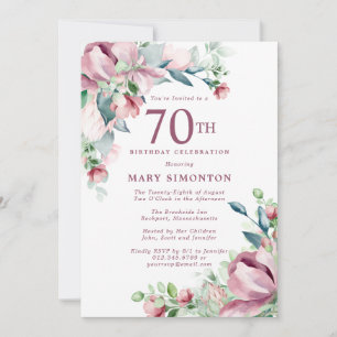 Convites Belo Rosa Rosa Floral 70 Aniversário