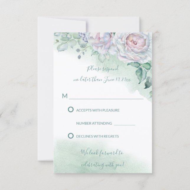 Convites Belo RSVP de Casamento de Rosa em Aquarela Delicad (Verso)