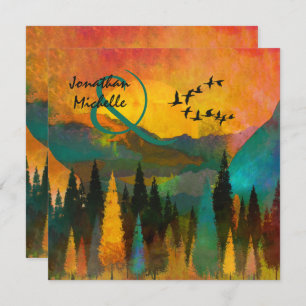 Convites Belo Sunset de Montanha, Árvores e Casamento de Av